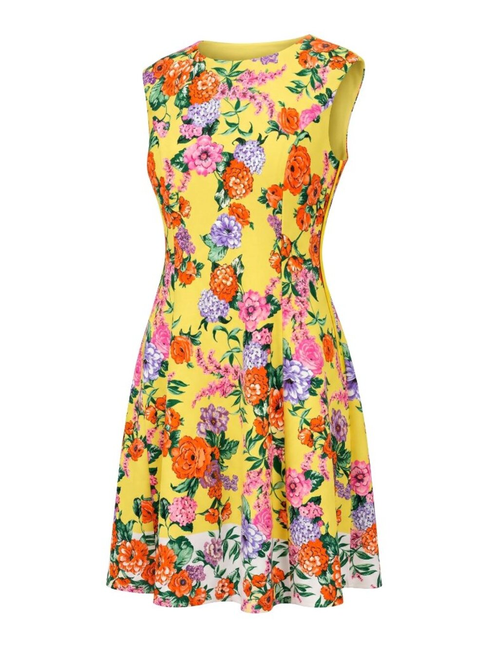 London Times Womens Size 24W Yellow Floral Fit Flare Midi Dress Sleeveless NWT - Picture 1 of 7